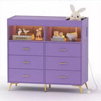 Commode de chambre d'enfant multifonctionnelle à 6 tiroirs, table à langer moderne avec lumières et station de charge, table à langer convertible pour chambre à coucher