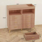 Commode de chambre d'enfant multifonctionnelle à 6 tiroirs, table à langer moderne avec lumières et station de charge, table à langer convertible pour chambre à coucher