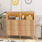 Commode de chambre d'enfant multifonctionnelle à 6 tiroirs, table à langer moderne avec lumières et station de charge, table à langer convertible pour chambre à coucher