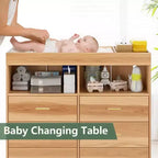 Commode de chambre d'enfant multifonctionnelle à 6 tiroirs, table à langer moderne avec lumières et station de charge, table à langer convertible pour chambre à coucher