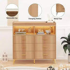 Commode de chambre d'enfant multifonctionnelle à 6 tiroirs, table à langer moderne avec lumières et station de charge, table à langer convertible pour chambre à coucher