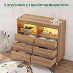 Commode de chambre d'enfant multifonctionnelle à 6 tiroirs, table à langer moderne avec lumières et station de charge, table à langer convertible pour chambre à coucher