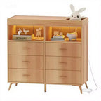 Commode de chambre d'enfant multifonctionnelle à 6 tiroirs, table à langer moderne avec lumières et station de charge, table à langer convertible pour chambre à coucher