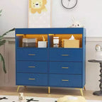 Commode de chambre d'enfant multifonctionnelle à 6 tiroirs, table à langer moderne avec lumières et station de charge, table à langer convertible pour chambre à coucher