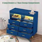 Commode de chambre d'enfant multifonctionnelle à 6 tiroirs, table à langer moderne avec lumières et station de charge, table à langer convertible pour chambre à coucher