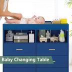 Commode de chambre d'enfant multifonctionnelle à 6 tiroirs, table à langer moderne avec lumières et station de charge, table à langer convertible pour chambre à coucher