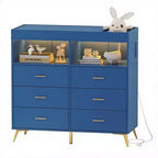 Commode de chambre d'enfant multifonctionnelle à 6 tiroirs, table à langer moderne avec lumières et station de charge, table à langer convertible pour chambre à coucher