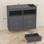 Commode de chambre d'enfant multifonctionnelle à 6 tiroirs, table à langer moderne avec lumières et station de charge, table à langer convertible pour chambre à coucher