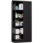 VIYET 61 Black Metal Kitchen Pantry Cabinet, 4 Adjustable Shelves 110lb Capacity, Heavy Duty Freestanding Organizer