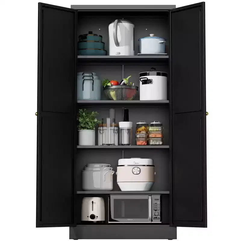 Meuble de rangement de cuisine en métal noir de 61 po, 4 étagères réglables Capacité de 110 lb, Organisateur autoportant robuste