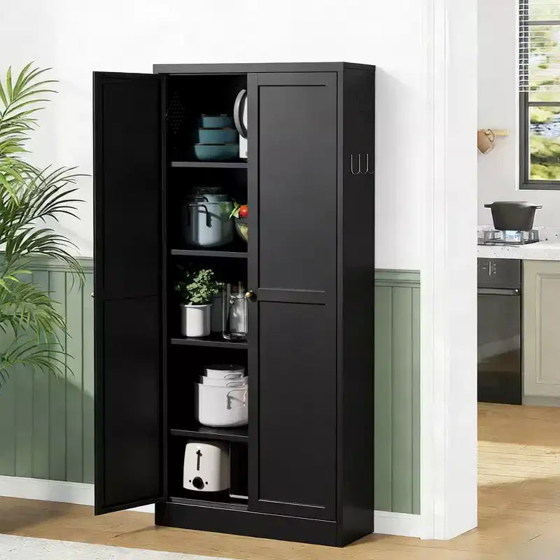 Meuble de rangement de cuisine en métal noir de 61 po, 4 étagères réglables Capacité de 110 lb, Organisateur autoportant robuste