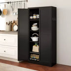 Meuble de rangement de cuisine en métal noir de 61 po, 4 étagères réglables Capacité de 110 lb, Organisateur autoportant robuste