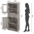 67Meuble de Rangement Salle de Bain Autoportant Haut4 Portes, Tiroir en Verre Dépoli, Étagères Réglables, Organisateur Gain de Place pour Cuisine, Salon, Salle de Bain
