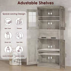 67Meuble de Rangement Salle de Bain Autoportant Haut4 Portes, Tiroir en Verre Dépoli, Étagères Réglables, Organisateur Gain de Place pour Cuisine, Salon, Salle de Bain