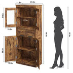 67Meuble de Rangement Salle de Bain Autoportant Haut4 Portes, Tiroir en Verre Dépoli, Étagères Réglables, Organisateur Gain de Place pour Cuisine, Salon, Salle de Bain