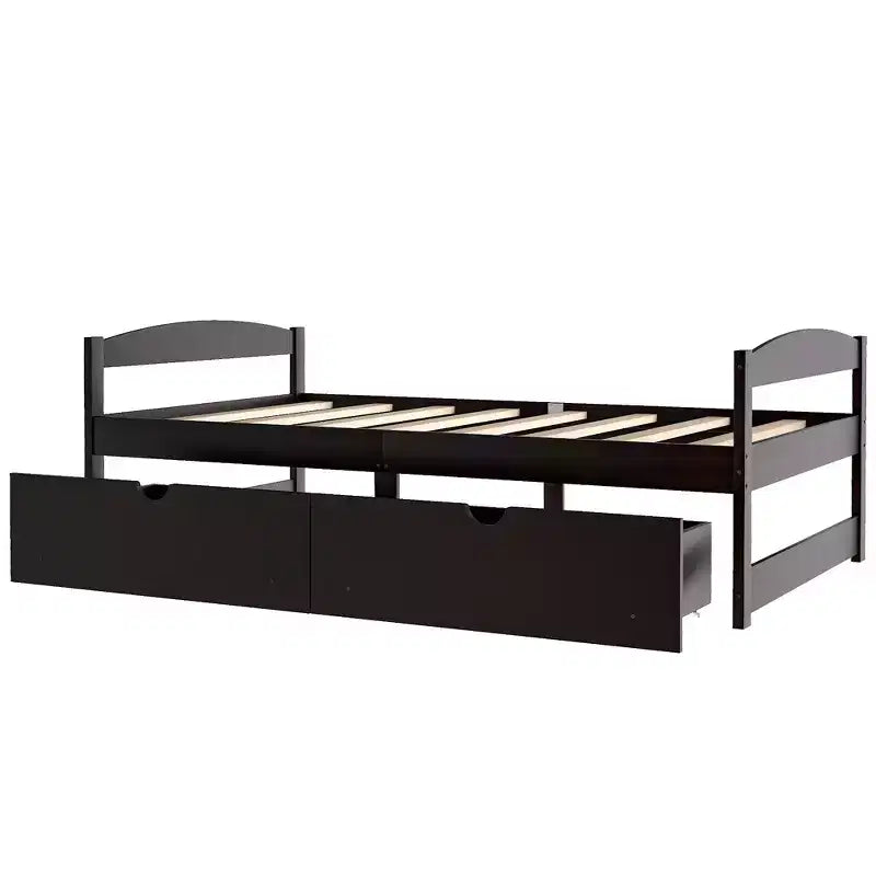 Lit plateforme en bois de taille simple avec 2 tiroirs, assemblage facile