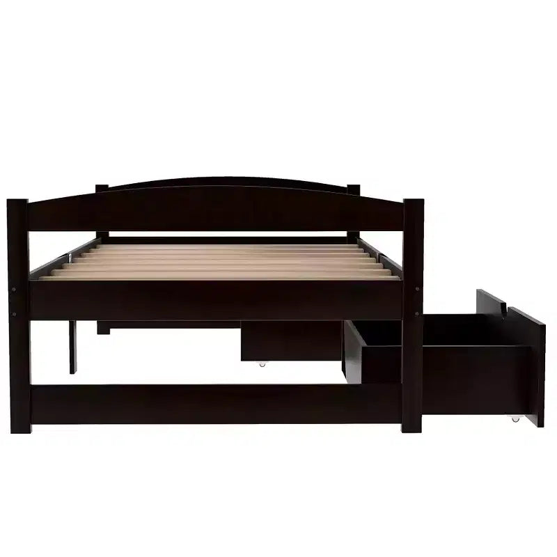 Lit plateforme en bois de taille simple avec 2 tiroirs, assemblage facile