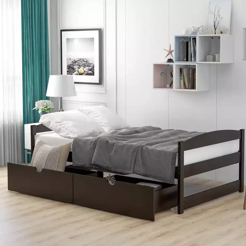 Lit plateforme en bois de taille simple avec 2 tiroirs, assemblage facile