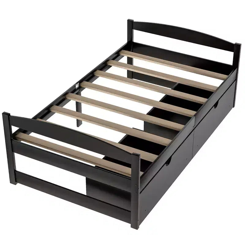Lit plateforme en bois de taille simple avec 2 tiroirs, assemblage facile
