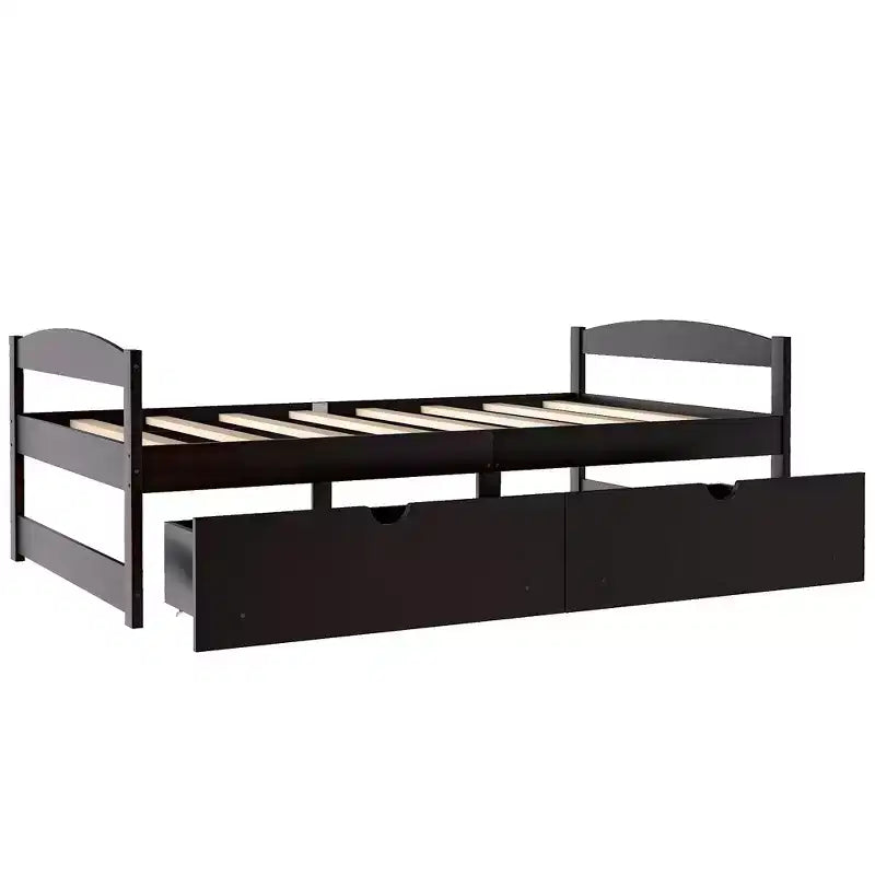Lit plateforme en bois de taille simple avec 2 tiroirs, assemblage facile