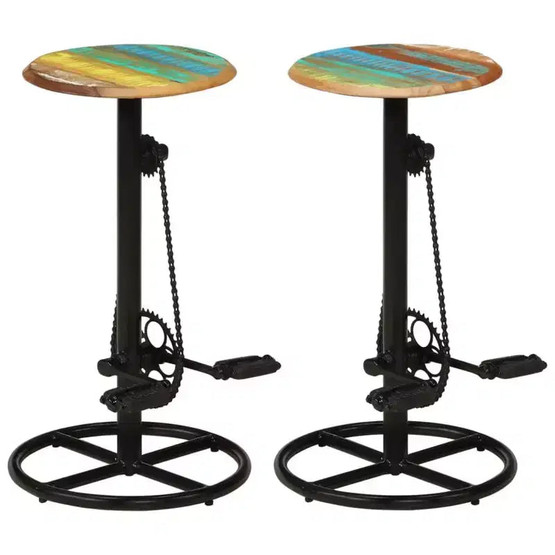 Ensemble de 2 tabourets de bar plateau multicolore avec piètement en acier noir