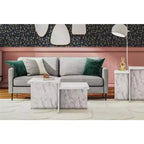 Brielle White Faux Marble Two-Tiered Coffee Table, Engineered Wood Luxury Practical Table for Modern Living Room