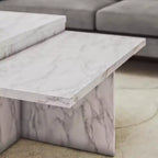 Table basse à deux niveaux en faux marbre blanc, table de luxe pratique en bois composite pour salon moderne