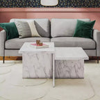 Table basse à deux niveaux en faux marbre blanc, table de luxe pratique en bois composite pour salon moderne