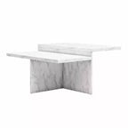 Table basse à deux niveaux en faux marbre blanc, table de luxe pratique en bois composite pour salon moderne