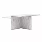 Table basse à deux niveaux en faux marbre blanc, table de luxe pratique en bois composite pour salon moderne