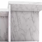 Table basse à deux niveaux en faux marbre blanc, table de luxe pratique en bois composite pour salon moderne