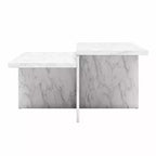 Table basse à deux niveaux en faux marbre blanc, table de luxe pratique en bois composite pour salon moderne