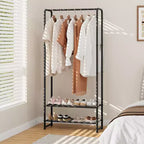 Clothes Rack with Double Storage Shelves, 2-in-1 Portable Metal Freestanding Garment Coat Organizer, for Bedroom Closet Entryway Hallway