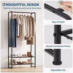 Portant à Vêtements avec Deux Étagères de Rangement, Organisateur de Vêtements et de Manteaux Portable en Métal 2-en-1 sur Pied, pour Chambre, Placard, Entrée, Couloir