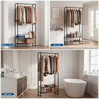 Portant à Vêtements avec Deux Étagères de Rangement, Organisateur de Vêtements et de Manteaux Portable en Métal 2-en-1 sur Pied, pour Chambre, Placard, Entrée, Couloir
