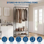 Portant à Vêtements avec Deux Étagères de Rangement, Organisateur de Vêtements et de Manteaux Portable en Métal 2-en-1 sur Pied, pour Chambre, Placard, Entrée, Couloir