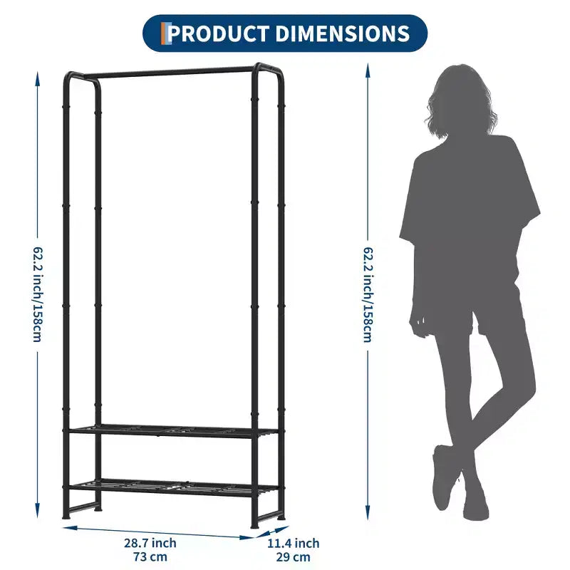 Porte-vêtements avec doubles étagères de rangement, Organisateur portable 2-en-1 en métal pour vêtements et manteaux, pour Chambre à coucher, placard, entrée, couloir