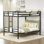 Luxystar Queen Metal Bunk Bed with Full-Length Guardrail for Apartment and Dorm, Black