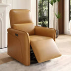 360 Swivel Rocker Recliner with USB Charging Port, Faux Leather Reclining Chair with Deep Seat & Adjustable Lumbar Support for Living Room