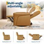 Fauteuil inclinable pivotant à 360° avec port de chargement USB, fauteuil inclinable en similicuir avec siège profond et support lombaire réglable pour le salon