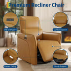Fauteuil inclinable pivotant à 360° avec port de chargement USB, fauteuil inclinable en similicuir avec siège profond et support lombaire réglable pour le salon