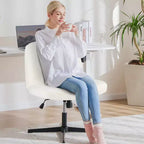 Chaise de bureau ergonomique rembourrée en bouclette avec piètement croisé | Beige
