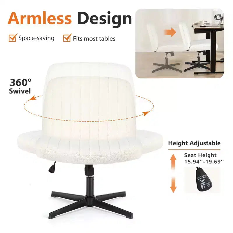 Chaise de bureau ergonomique rembourrée en bouclette avec piètement croisé | Beige