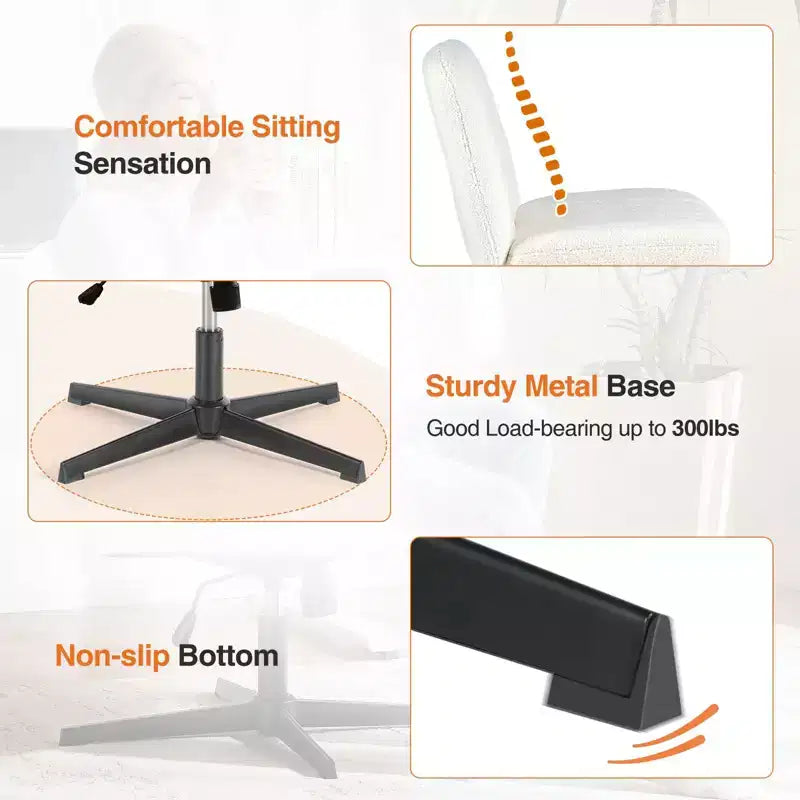 Chaise de bureau ergonomique rembourrée en bouclette avec piètement croisé | Beige