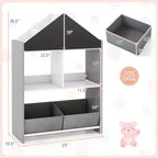 Bibliothèque Maison de Poupées pour Enfants avec Tableau Noir et Blanc, 4 Compartiments Supérieurs Gris/Rose