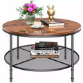 2-Tier Round Coffee Table 35.5 in with Open Storage Shelf and Metal Frame Dark Walnut
